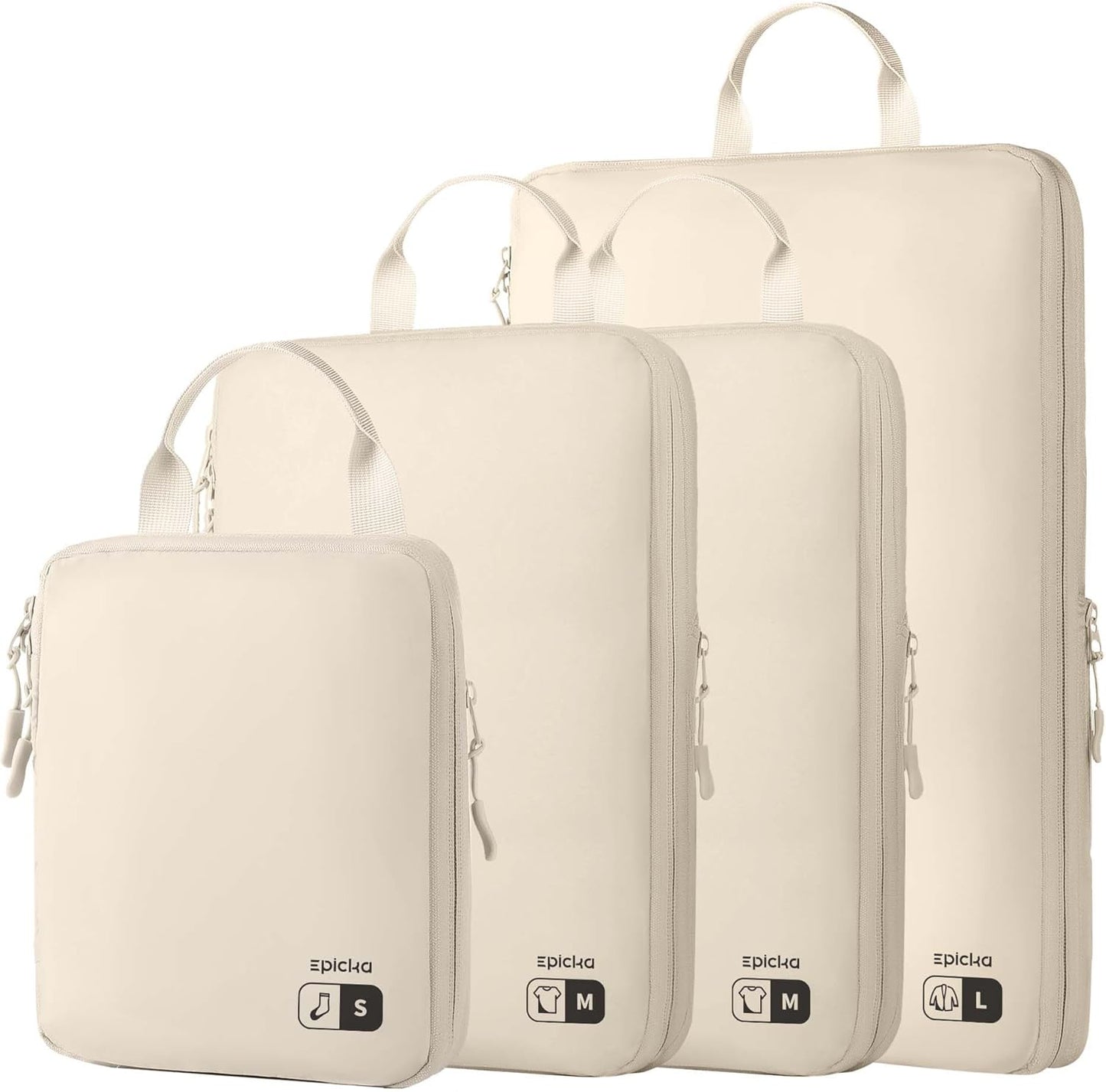EPICKA 4 Set Ultra-Lightweight Compression Packing Cubes - Water Resistant Durable Travel Organizers Bags, Expandable Travel Accessories for Carry on, Luggage, Suitcase Backpack (Beige)