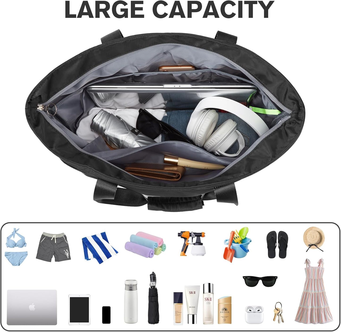 G4Free Beach Bag, Waterproof Beach Bags for Women, Personalized Strap Tote Bag for Women Birthday Gifts