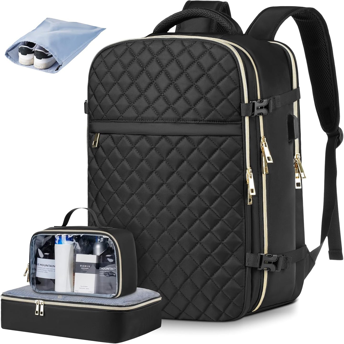 MOMUVO Travel Backpack for Women, Carry On Backpack Airline Approved with 3 Packing Cubes,Laptop Backpack with USB Charging Port, Casual Daypack for Weekender Business College, Large