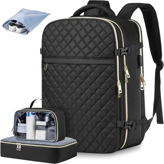 MOMUVO Travel Backpack for Women, Carry On Backpack Airline Approved with 3 Packing Cubes,Laptop Backpack with USB Charging Port, Casual Daypack for Weekender Business College, Large