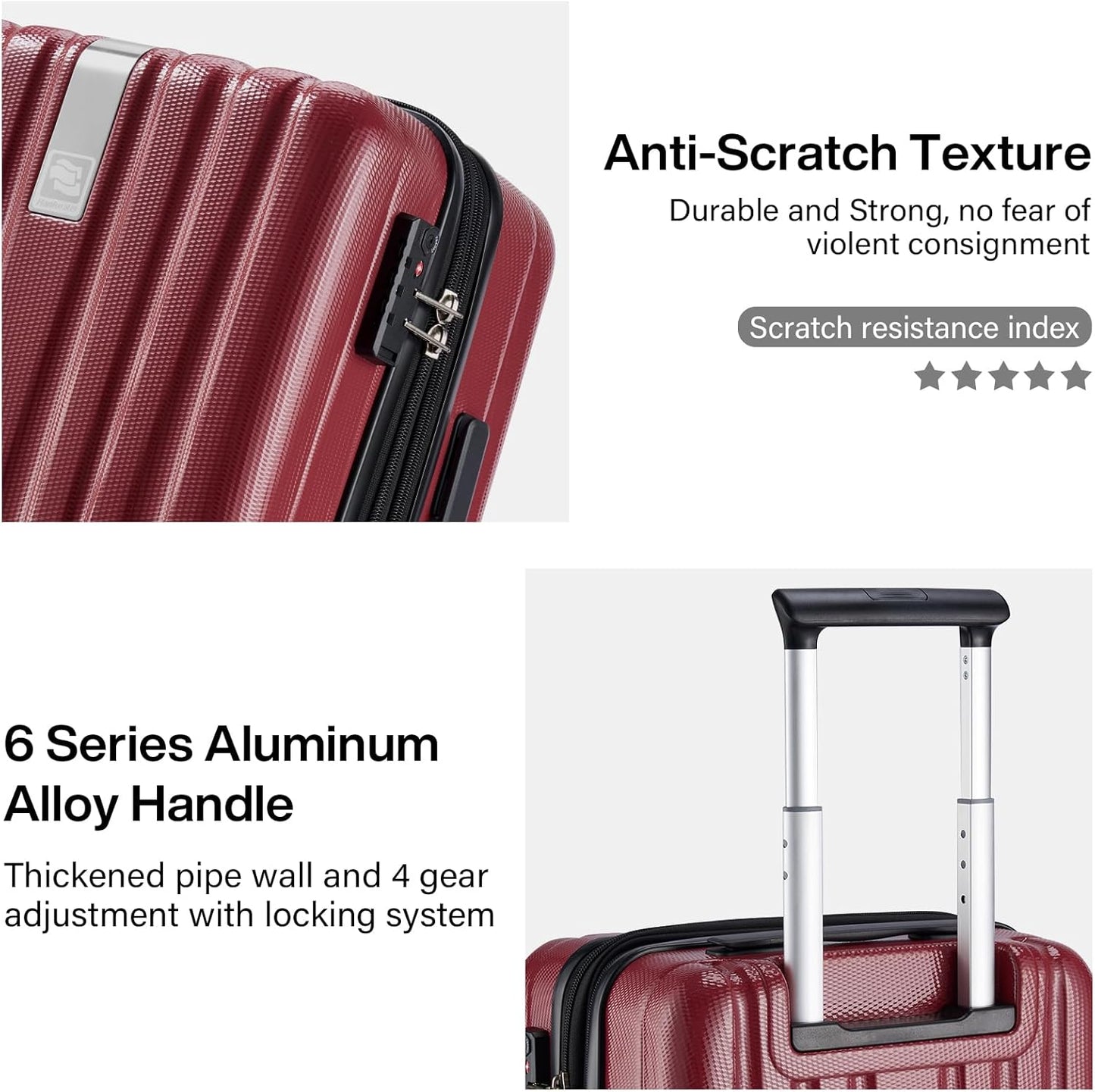 Hanke Expandable Hard Shell Luggage Sets 2 piece Carry on Luggage with Wheels Suitcases Lightweight Checked TSA Luggage Rolling Large Suitcase Travel Luggage Bag Woman Men 20/29 Inch(Burgundy)