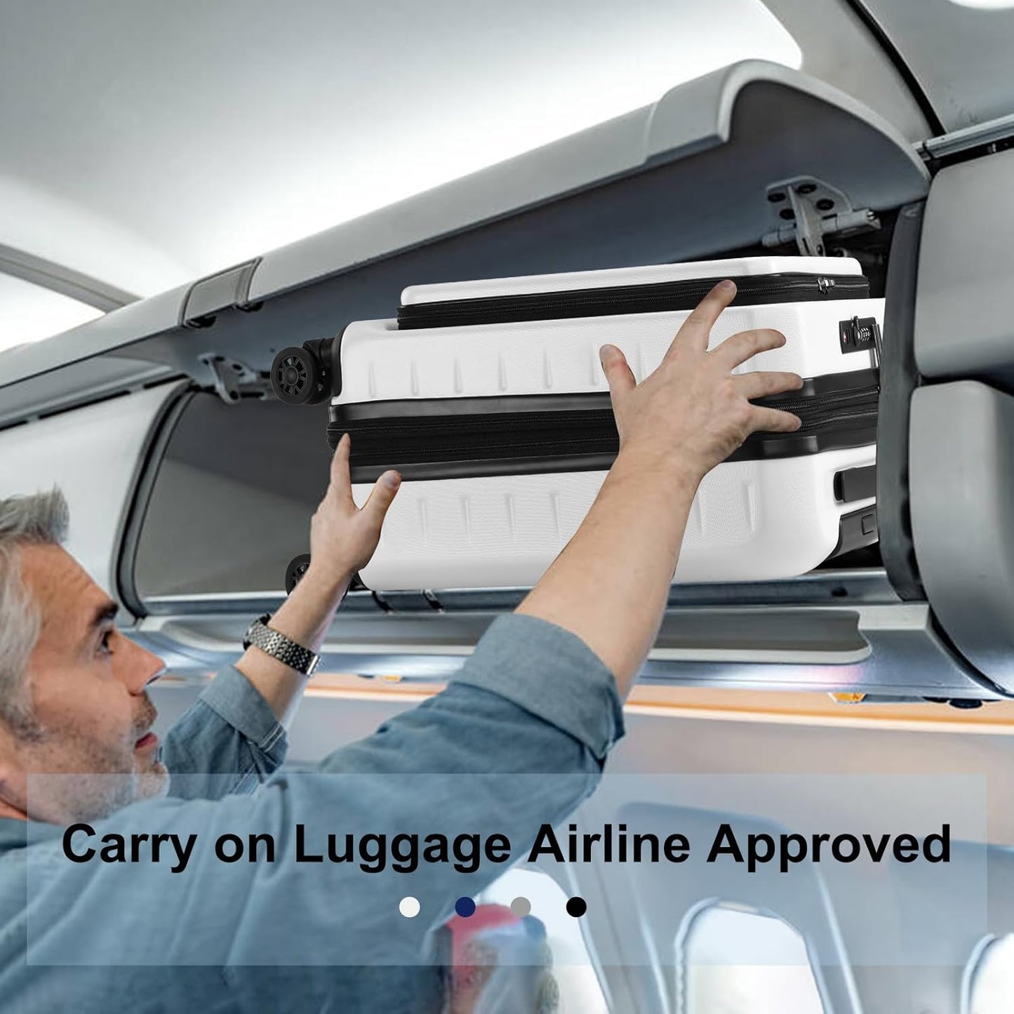 Expandable Carry On Luggage Airline Approved, 20 Inch Lightweight ABS+PC Hard Shell Suitcases with Front Pocket, Spinner Wheels, TSA Lock (White, 1PC)