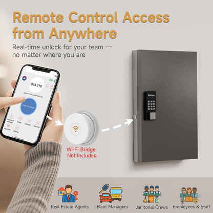 72 Key Lock Box, Key Cabinet Organizer Wall Mount use OTP Technology Unlock,Fixed Password/Bluetooth Unlock,Key Safe Security Storage Lockbox Holder for Valets, Hotels, Car and House