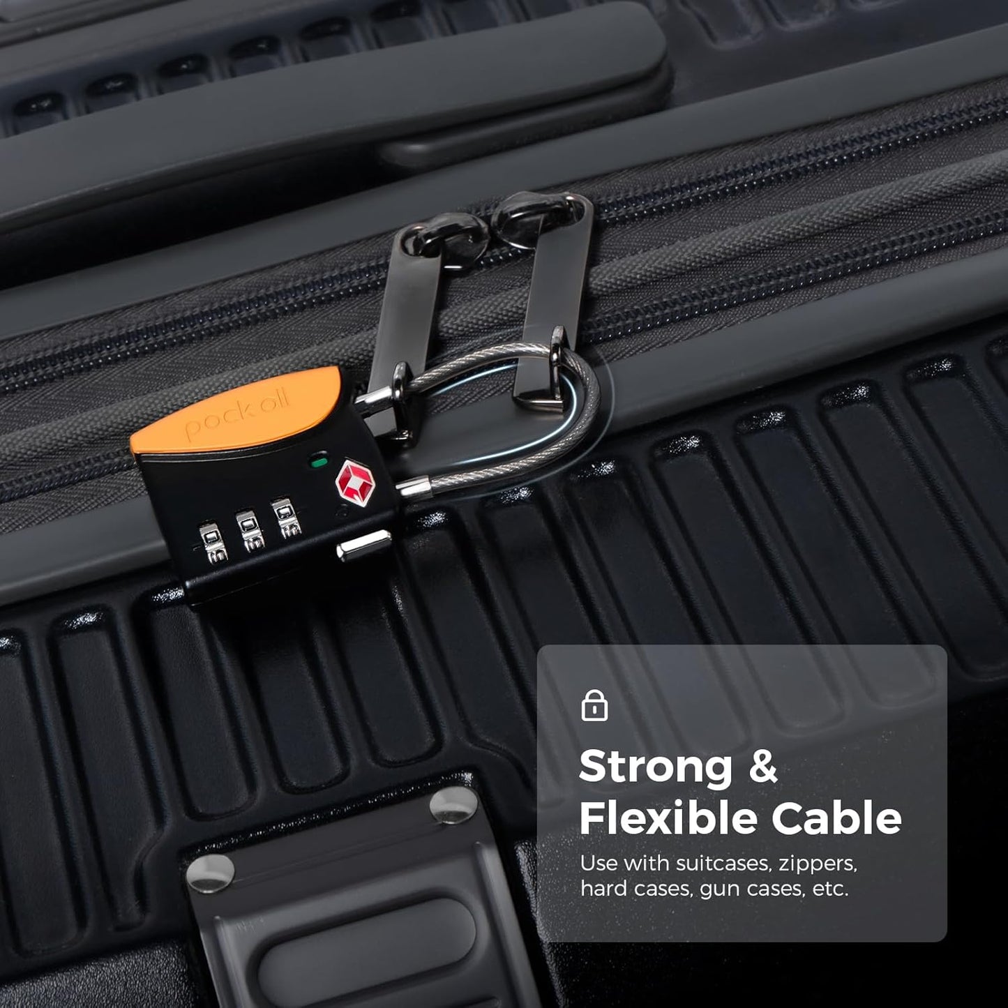 pack all TSA Approved Cable Luggage Locks, 3 Digit Combination Padlocks, Travel Lock for Suitcases & Bag, Alloy Body, Travel Accessories (1 Pack)（Orange）