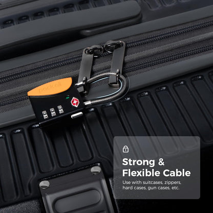 pack all TSA Approved Cable Luggage Locks, 3 Digit Combination Padlocks, Travel Lock for Suitcases & Bag, Alloy Body, Travel Accessories (1 Pack)（Orange）