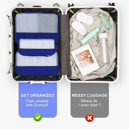 4 Set Compression Packing Cubes for Travel, Suitcases and Backpack Space Saving Organizers (Dark Blue)