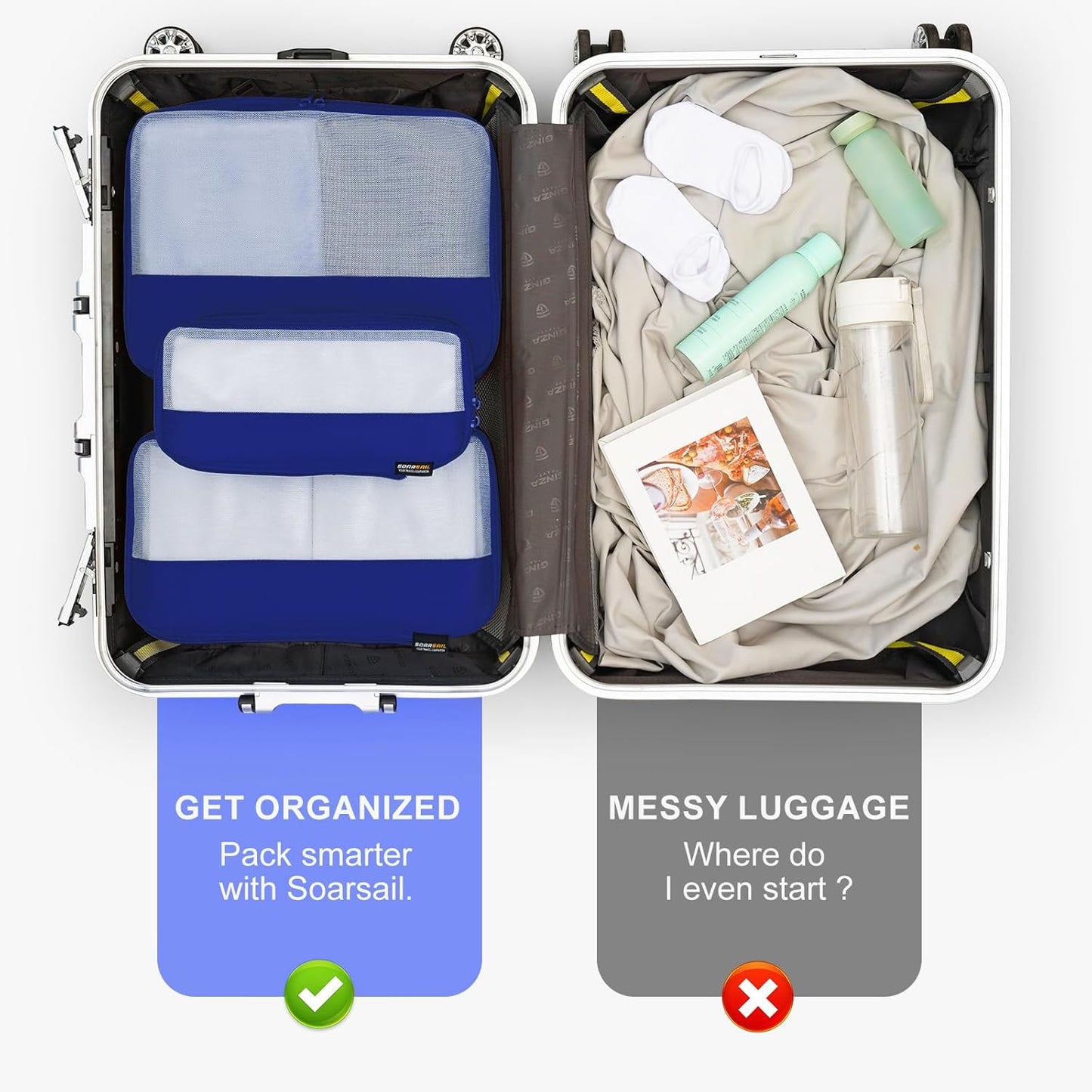 5 Set Compression Packing Cubes for Travel, Space Saving Luggage Organizer Bags (Dark Blue)