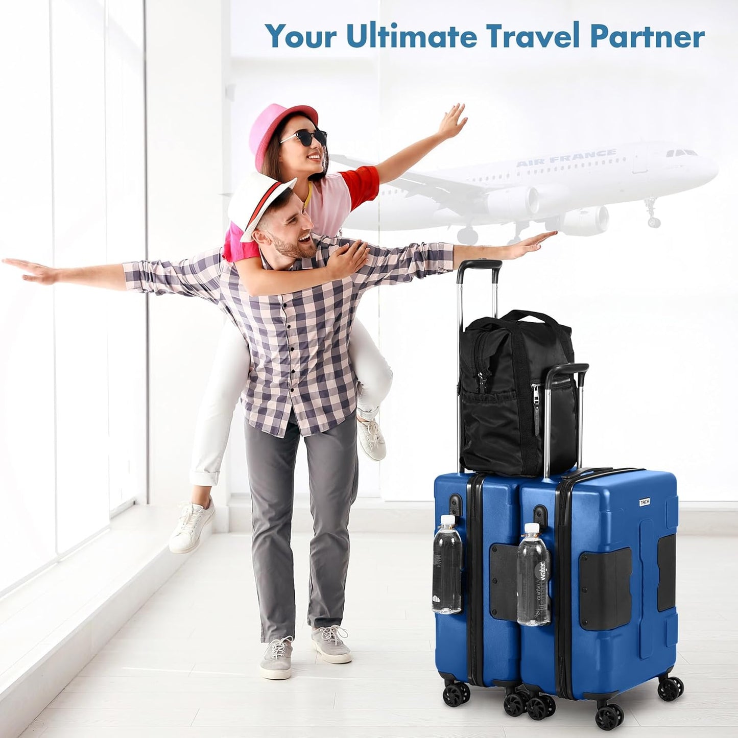 Tach V3.1 Hard Shell Carry On Luggage 20 inch | Carry on Luggage with Spinner Wheels & Patented Built-In Connecting System | One Piece Rolling Suitcase Links 9 Bags At Once (Midn Blue)