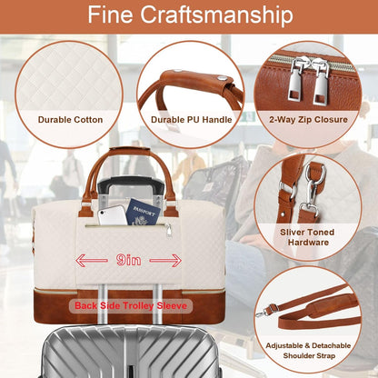 Weekender Bag for Women, Travel Duffel Bag Carry On Overnight Bag with Shoe Compartment Large Nylon Travel Weekend Tote Bag