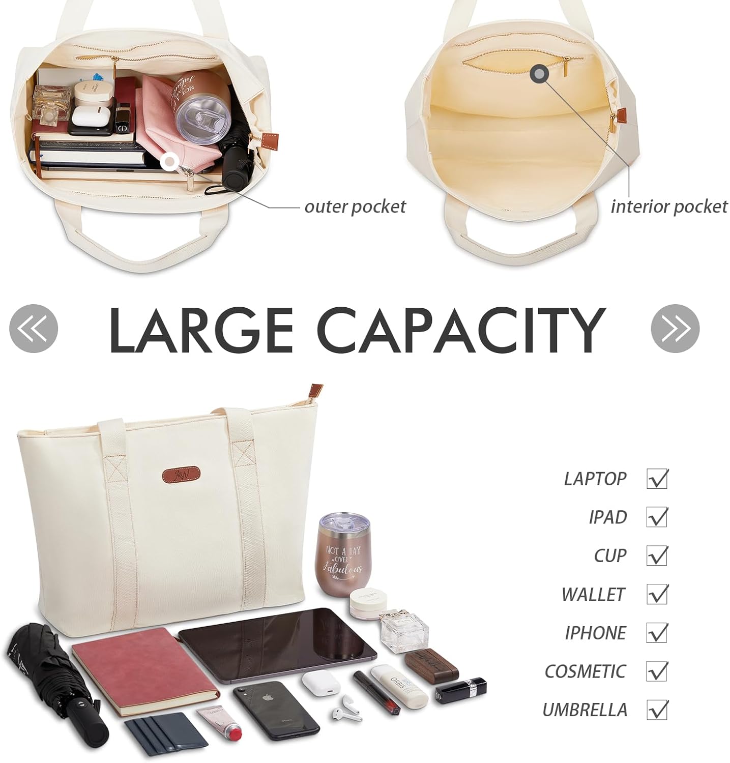 AW BRIDAL Monogram Canvas Tote Bag for Chrismas, Bridal Shower, Retirement, Birthday Gifts for Women Mom Wife Sister Friends