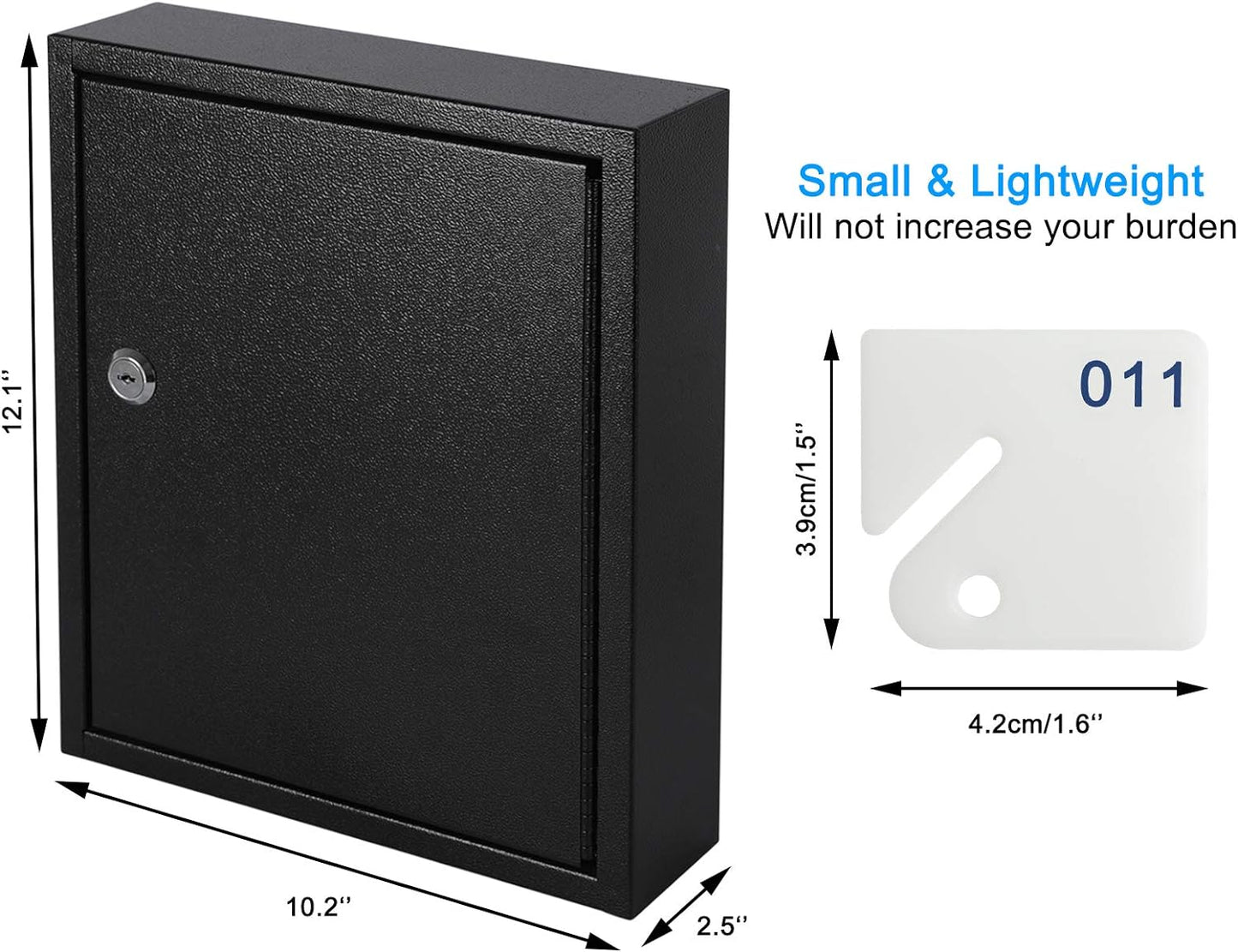 KYODOLED Key Storage Lock Box with Key, Locking Key Cabinet, 60 Key Management Wall Mount with Key Lock, Key Hooks & Tags Key Labels, 2.5" D x 10.2" W x 12.1" H (Black,60 Key)