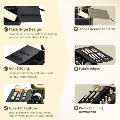 Makeup Case with Magnetic Lighted Mirror Makeup Organizer Box Travel Cosmetic Case with 3 Colors LED Mirror Portable Vanity Make up Suitcase with Lockable Keys Dividers Brush Holder, Black