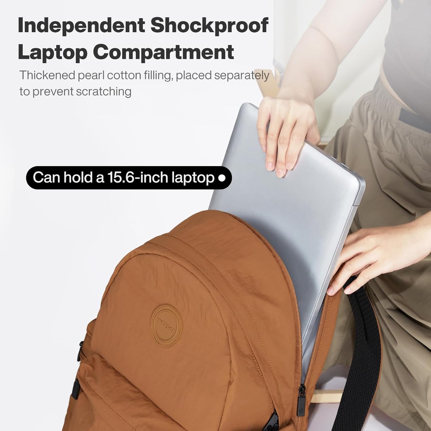 mixi Outdoor Lightweight Backpack Casual Carry On Laptop Backpack Travel Bookbag for Women Men, Water Resistant Durable Hiking Bag for Camping Weekender Sports College Work, 17 Inch, Brown