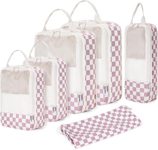 Narwey 6 Set Compression Packing Cubes for Travel Kids Women Carry on, Packing Organizers Bag for Backpack Luggage Suitcase Duffle Bags