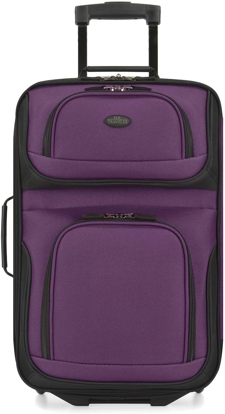 U.S. Traveler Lightweight Rolling 20" Carry On Luggage Softside Suitcase, Purple, 2 Wheel Single