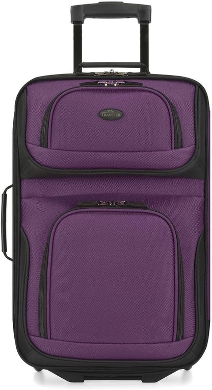 U.S. Traveler Lightweight Rolling 20" Carry On Luggage Softside Suitcase, Purple, 2 Wheel Single