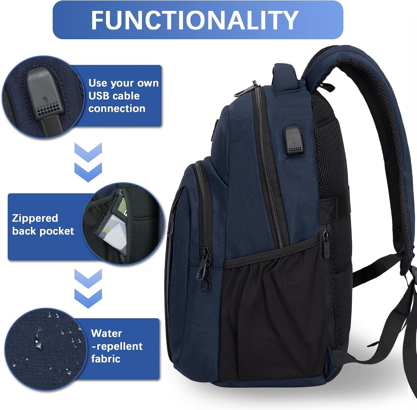 LARIPOP Travel Laptop Backpack,15.6 Inch Business Laptop backpack for Men Women with USB Charging Port,Water-Resistant Laptopack Weekender Daypack for Work College Computer