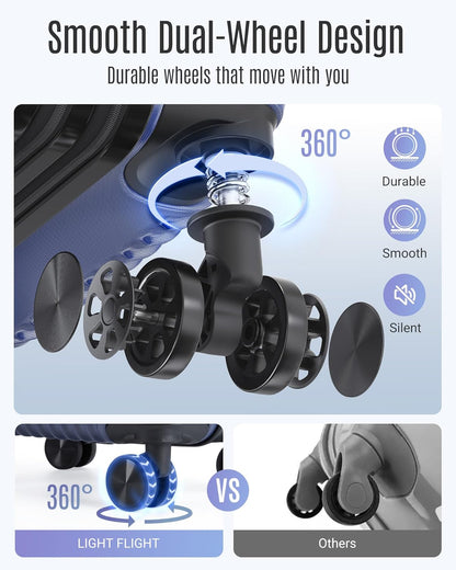 LIGHT FLIGHT Luggage Sets, Durable Hard Shell 3 Piece Set Suitcase with Spinner Wheels, Hardside Lightweight Luggage set with TSA Lock, Large Travel Luggage Set (20" 24" 28"), Navy Blue