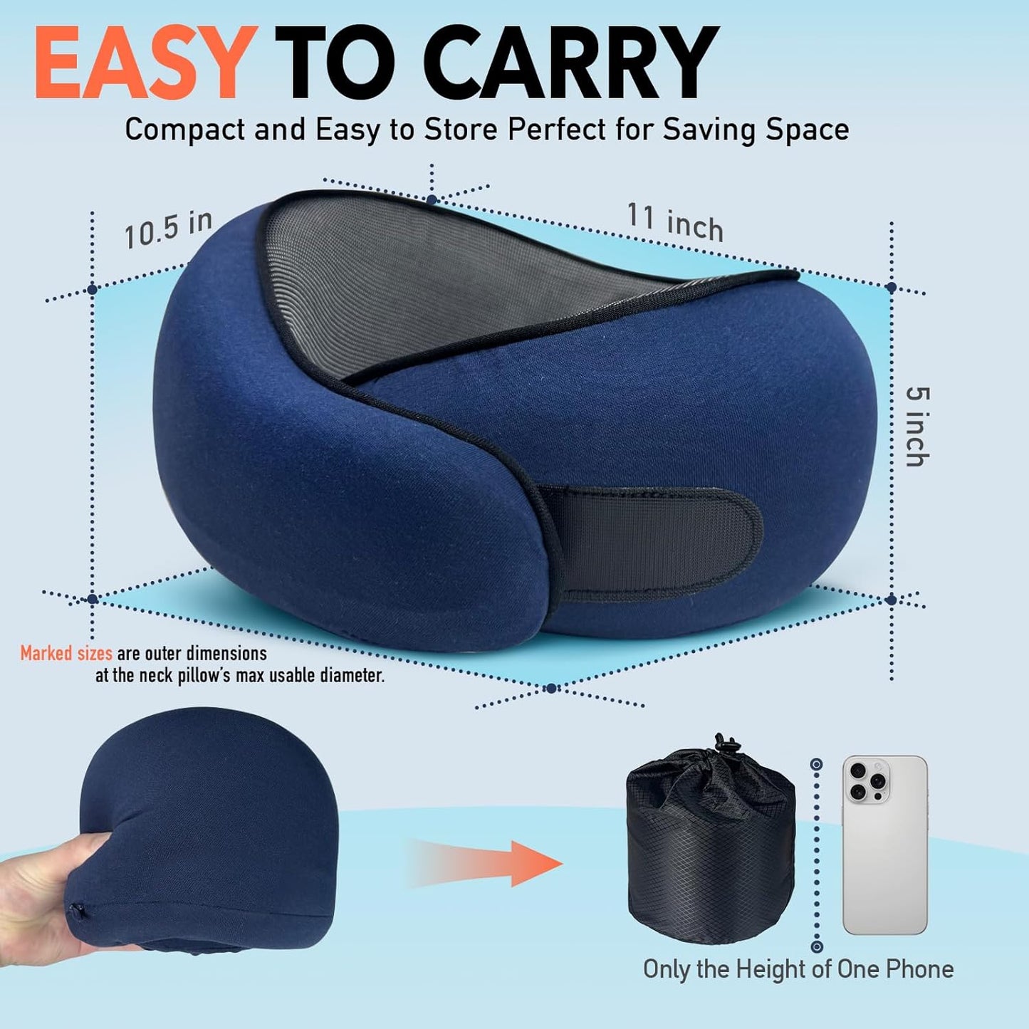 Travel Pillow | High-Density Memory Foam Pillow with 360° Surround Support. Ergonomically Designed. Ideal for Airplane Travel and Home Use.