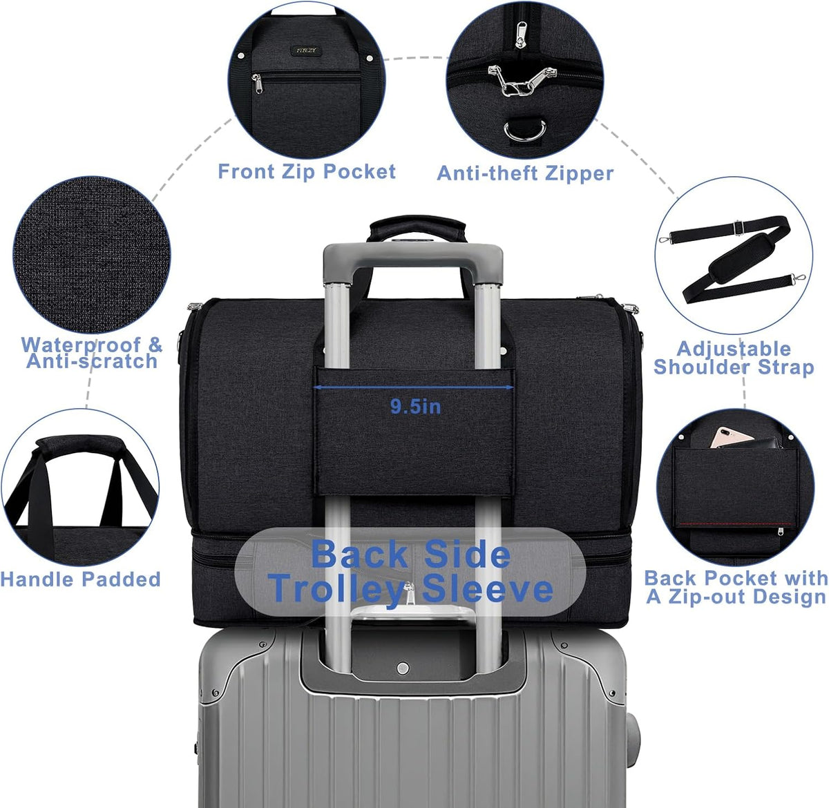 Garment Duffle Bag for Travel - Convertible Carry on Garments Duffel Bags Travel Bag for Women Men Large Weekender Bag with Shoes Compartment 3 in 1 Hanging Clothes Suit Dress Bag 3pcs Set