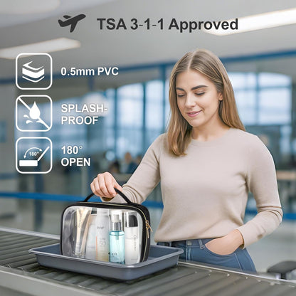 PACKISM TSA Approved Toiletry Bag, 2 Pack Clear Makeup Bags with Handle Large Opening, Clear Toiletry Bag Fit Carry-on Travel Essential, Travel Bags for Toiletries, Laurel Green