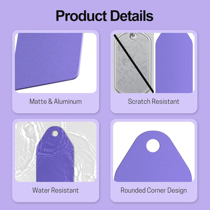 4 PCS Personalized Metal Luggage Tag – Personalized Engraved Suitcase Tag, Backpack Tag, with Matching Color Strap, Waterproof Suitcase Name Badge – Ideal Corporate Gift & Travel Accessory (Purple)