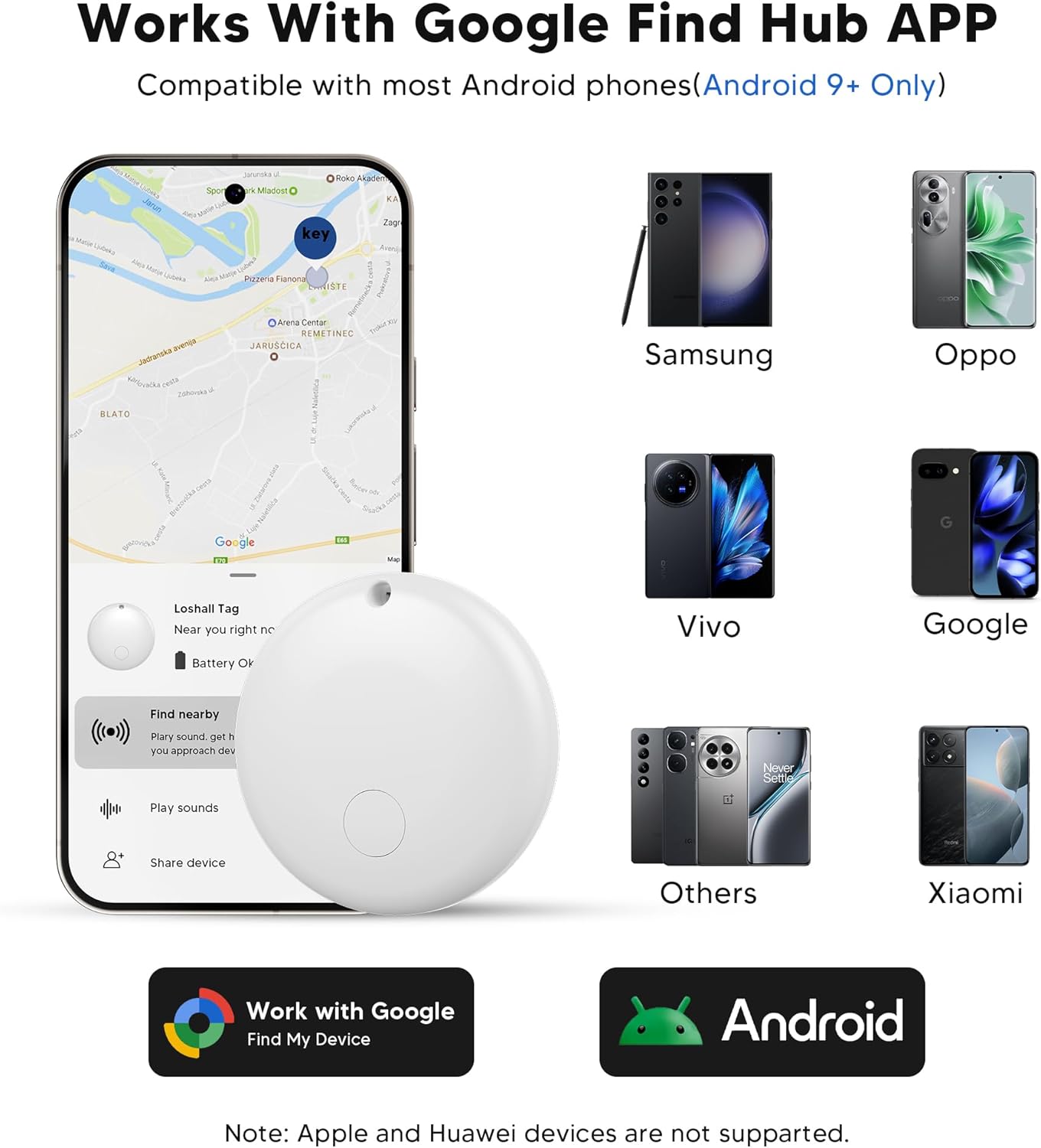 Air Tracker Tag for Android Smart Tag（Not for iOS）Air Tracker Tags-4 pack Android Work with Google Find Hub App Key Finder Bluetooth Tracker Item Locator for Purse, Keys, Luggage, Backpack, Pets，etc.
