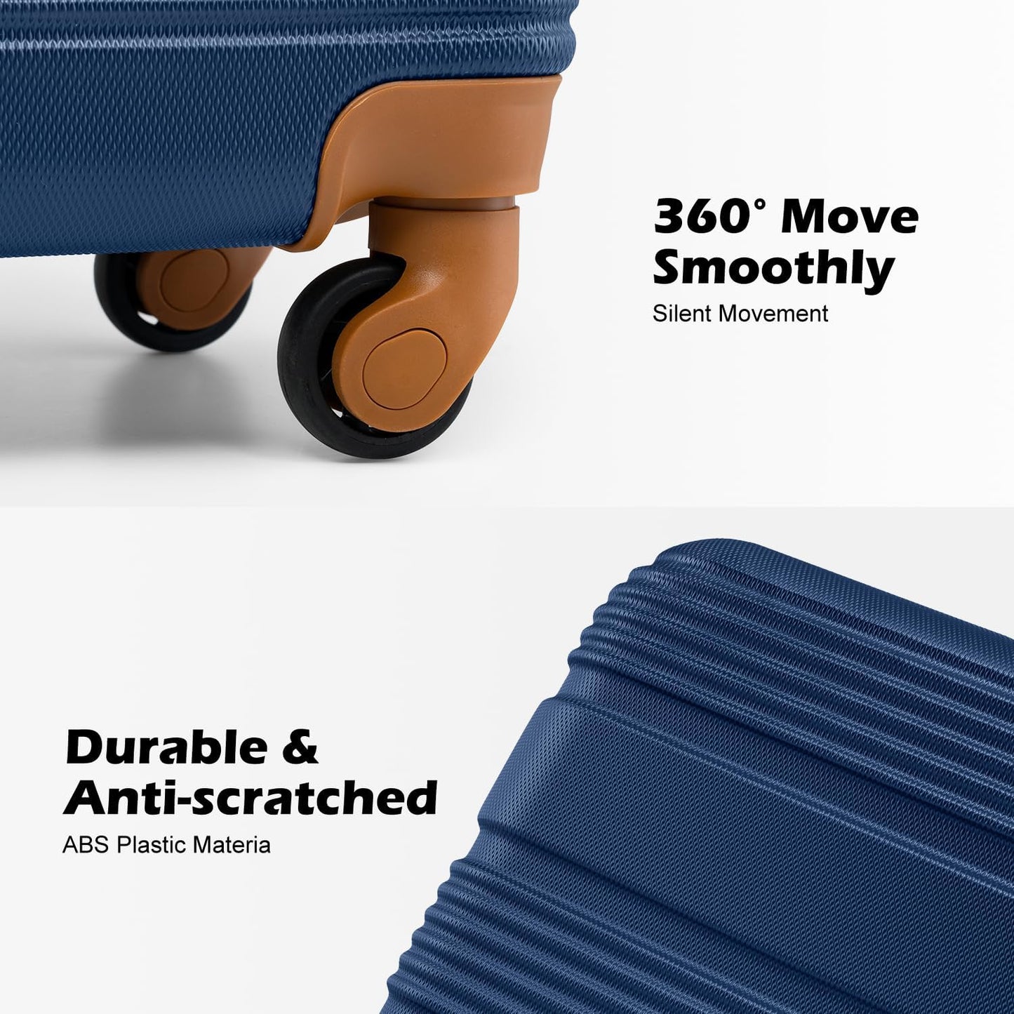 LONG VACATION 3 Piece Carry On Luggage 20 Inch Suitcase with Spinner Wheels, ABS+PC Hardshell Suitcase set with TSA Lock & YKK Zipper