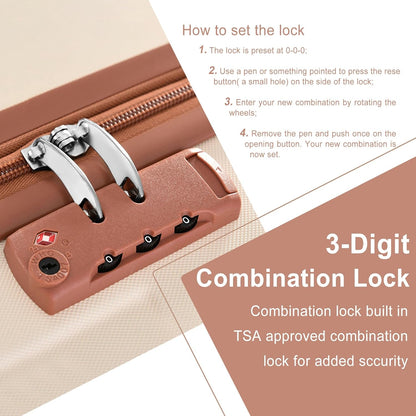 Merax Carry-On Luggage 22x14x9 airline approved, Hardshell ABS Suitcase with Spinner Wheels, TSA Lock, Lightweight Durable 20 Inch Travel Luggage for Men Women(White Brown)