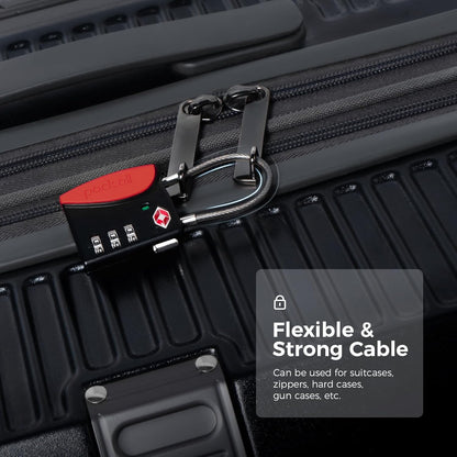 pack all TSA Approved Cable Luggage Locks, 3 Digit Combination Padlocks, Travel Lock for Suitcases & Bag, Alloy Body, Travel Accessories (1 Pack)（Red）