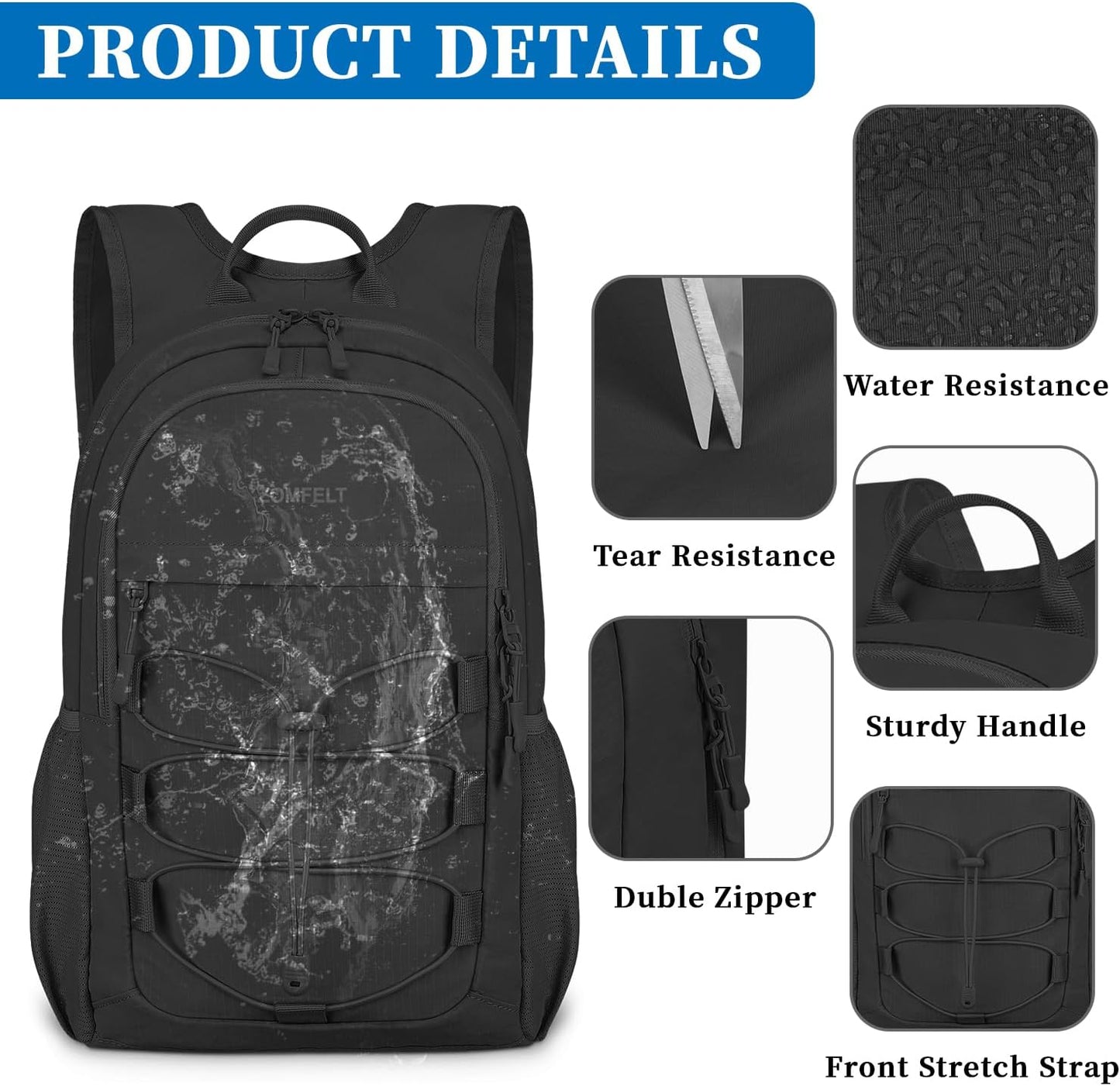 ZOMFELT Hiking Backpack for Women Men, 20L Lightweight Packable Backpack for Trip, Water Resistant Small Travel Backpacks, Foldable daypack for Hiking, Walking, Cycling, Camping, Black