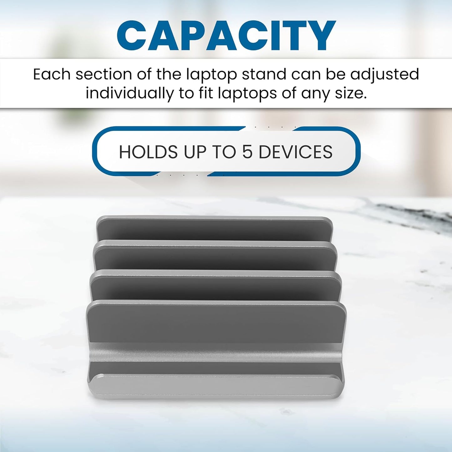 Multiple Laptop Holder Vertical – Adjustable Laptop Vertical Stand Holds 5 Devices, Fits All MacBooks Laptops Tablets and Mobiles (up to 17.3”). Closed Upright Vertical Laptop Stand for Desk