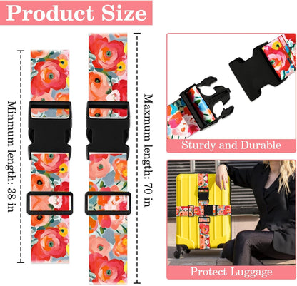 Rose Luggage Straps for Suitcases TSA Approved, Luggage Identifiers for Suitcase, Adjustable Suitcase Strap for Baggage Security with Cute Patten, Travel Necessary Accessories