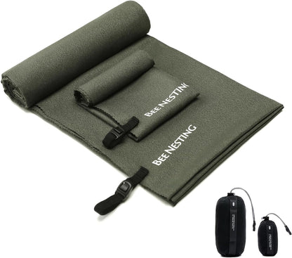 Ultralight Quick Dry Towel, Microfiber Quick-Drying Towels with Compact Packable Pocket for Travel, Beach, Camp, Gym, Swimming (Olive Drab 2 Set)