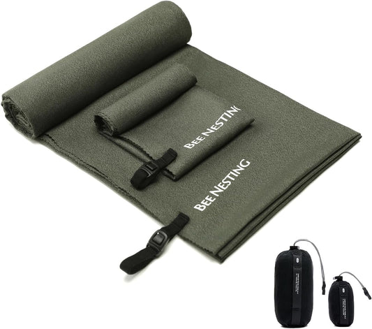 Ultralight Quick Dry Towel, Microfiber Quick-Drying Towels with Compact Packable Pocket for Travel, Beach, Camp, Gym, Swimming (Olive Drab 2 Set)