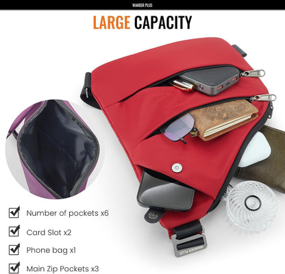 WANDER PLUS® Anti Theft Crossbody Travel Bag for Women Men, Multi-Pocket Crossbody Bag, Slim Sling Bag with Adjustable Strap