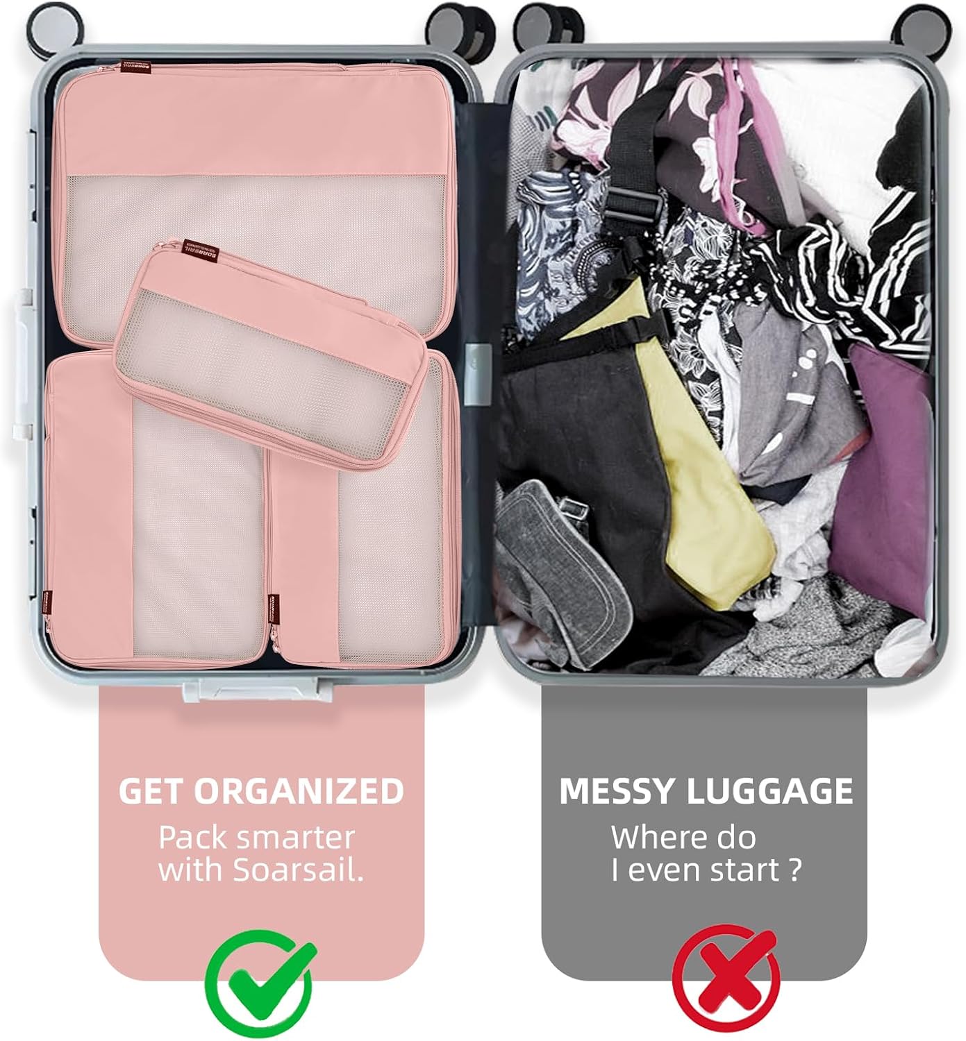 4 Piece Compression Packing Cubes for Suitcases and Backpack, Lightweight Travel Organizers (Light Pink)