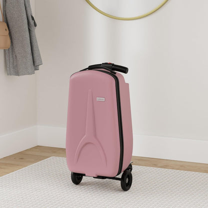 iubest Luggage Carry On Scooter Suitcase for Kids Age 4-15, Detachable & Foldable 4 in 1 Suitcase, Multifunctional Ride On Travel Trolley Scooter Combo-Pink