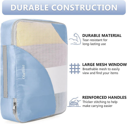 8 Set Packing Cubes for Travel, Gifts for Women Mom,Anti-Tearing Suitcase Organizer for Luggage with Shoe & Hanging Toiletry Bag,OlarHike Vacation Essentials & Accessories for Cruise Ship,Blue