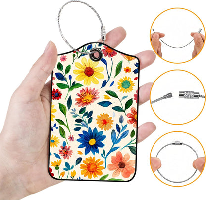 Luggage Tags for Suitcases, 2-Pack PU Leather for Cruise & Travel, Baggage ID Tags with Privacy Cover & Address Card, Durable Metal Ring, Kids Adults Travel Accessories, Watercolor Blooms