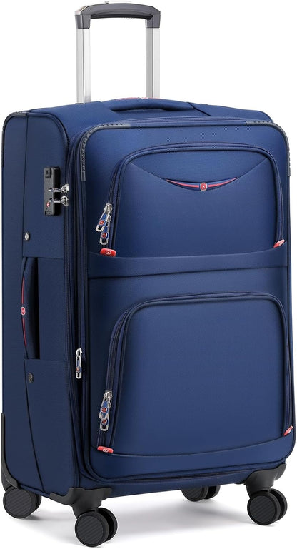 Softside Expandable Luggage with 4 Spinner Wheels, Durable Checked-Luggage Suicase (Blue, 25-Inch)
