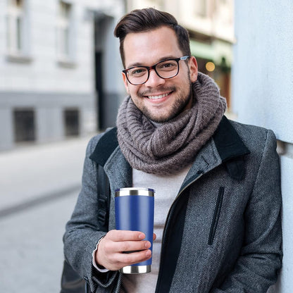 20oz Tumbler Stainless Steel Vacuum Insulated Mug with Lid, Double Wall Travel Mug, Durable Powder Coated Coffee Cup, Suitable for Ice Drinks and Hot Beverage (New Blue 12 pack)