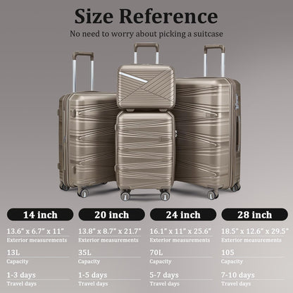 Luggage Set 4 Piece with Spinner Wheel, TSA Approved Expandable Hardshell Suitcase, Lightweight Travel Family Set for Men and Women(Champagne)
