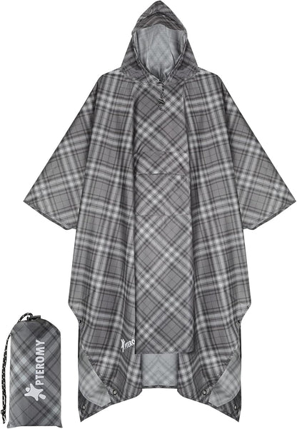 PTEROMY Hooded Rain Poncho for Adult with Pocket, Waterproof Lightweight Unisex Raincoat for Hiking Camping Emergency