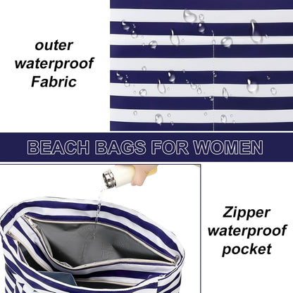 LEDAOU Beach Bag Waterproof Sandproof Women Tote Bag Pool Bag with Zipper for Gym Grocery Travel with Wet Pocket