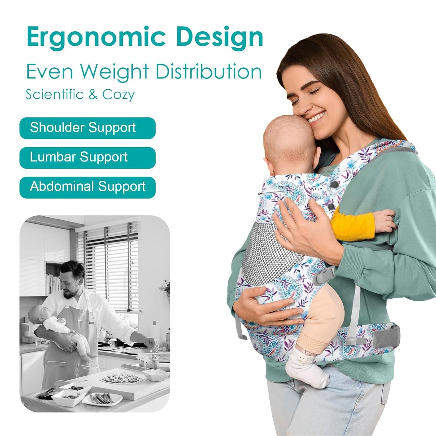 Newborn Baby Front Carrier Backpack, Toddler Baby Body Carrier, 7-66 Lbs Ergonomic Design, Lumbar Support, Lightweight