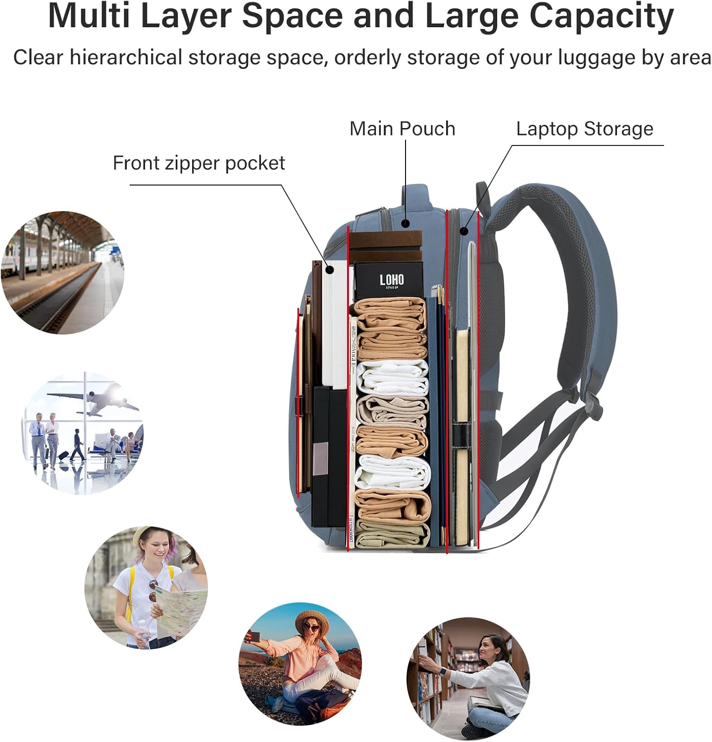 MILADA Travel Backpack For Men Laptop Backpack Women Business Carry On Backpack Airline Approved Fits 16.5 Inch Laptop Bag Work Backpack, Blue