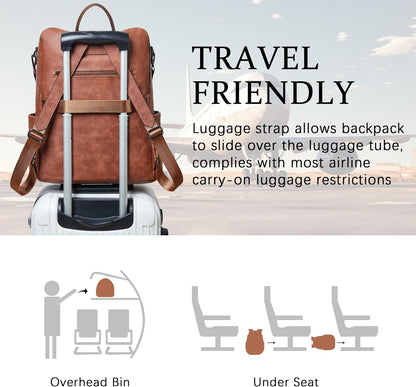 Shrrie Vegan Leather Laptop Backpack for Women 15.6 inch Work Backpack Fashion Travel Backpack Purse for Business College