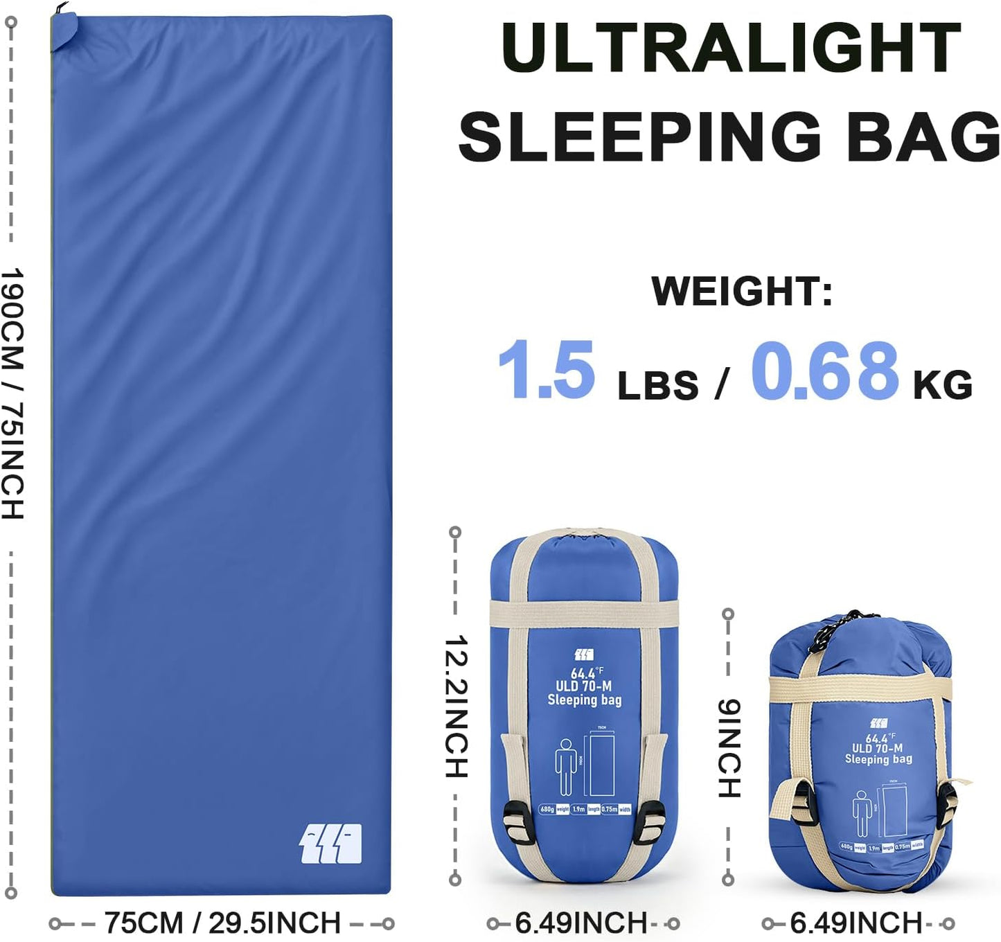 Ultralight Warm Weather Sleeping Bag - Portable, Waterproof, Compact Lightweight, Comfort with Compression Sack - Great for Outdoor Camping, Backpacking & Hiking
