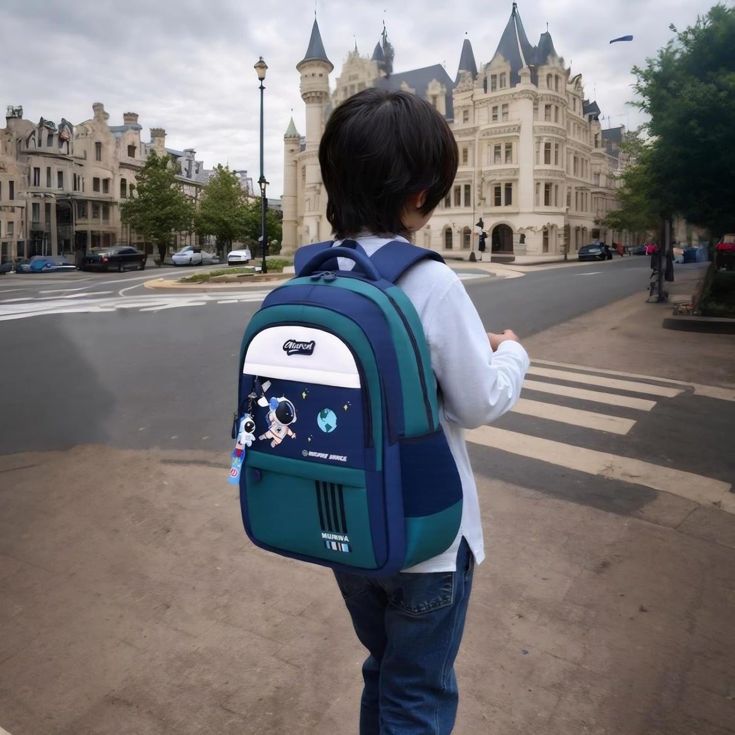 Astronaut-space Backpack for Boys-Girls Elementary Middle School Bookbag Backpack for Girls Kids Lightweight Back Pack Blue-green